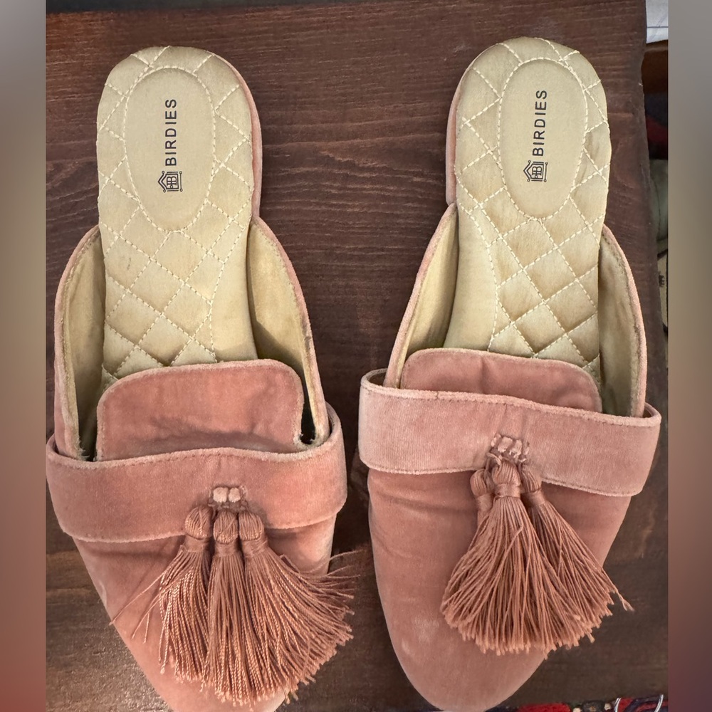 Birdies Blush Velvet Tassel Mules